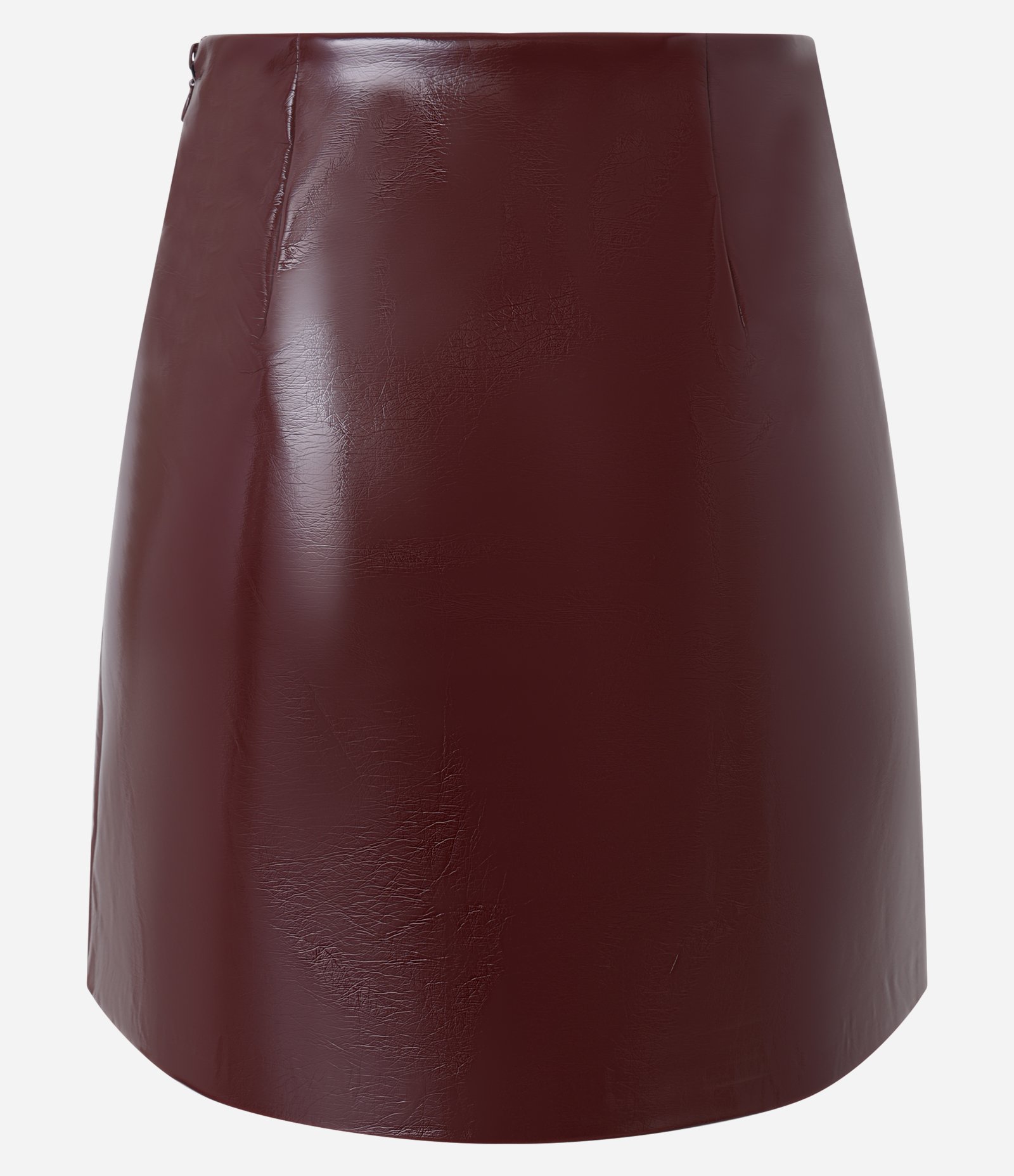Saia Evasê Curta em PU com Efeito Vinil Bordô 6