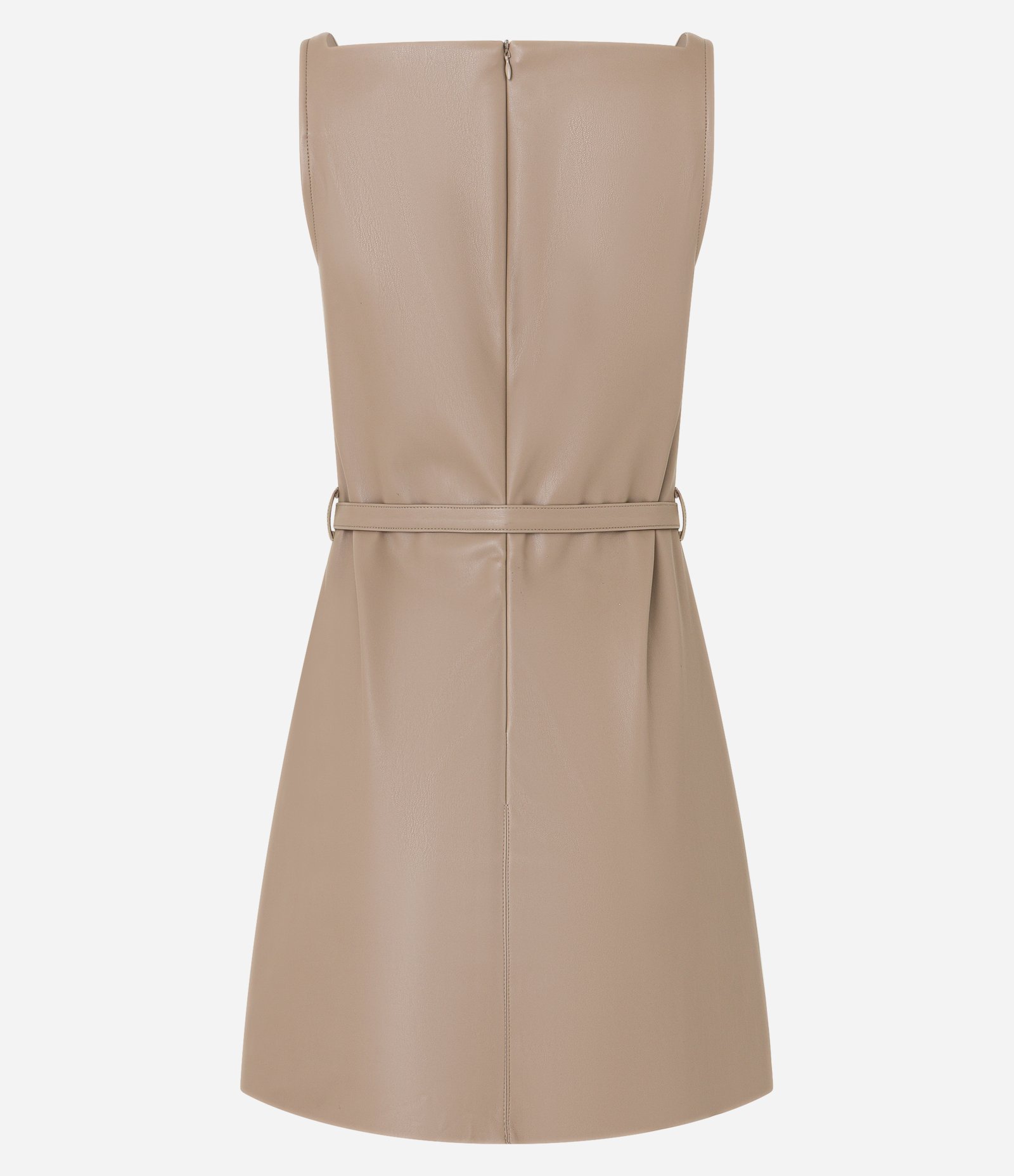 Vestido Curto em PU com Cinto de Fivela Diferenciada Bege 8