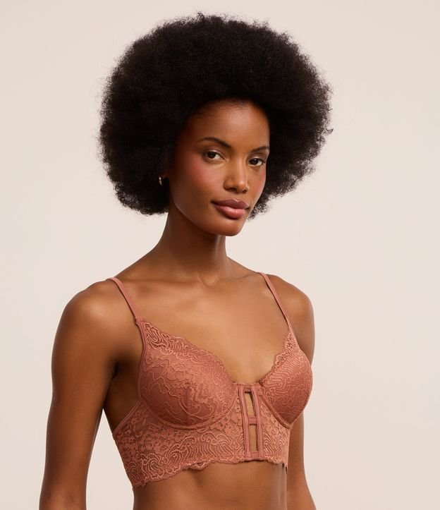 Sutiã Alongado com Bojo Oco em Microfibra e Detalhes de Renda