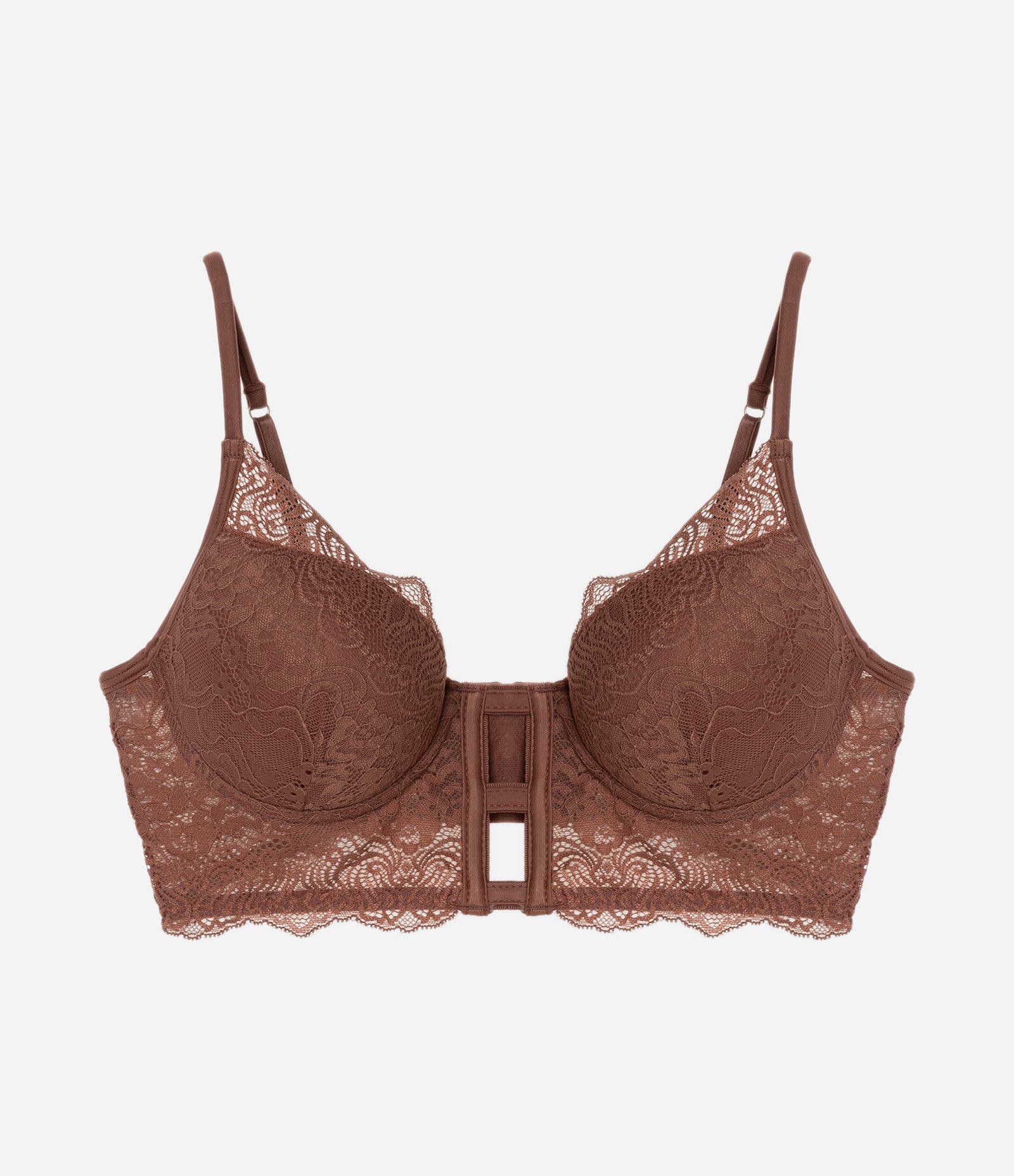 Sutiã Alongado com Bojo Oco em Microfibra e Detalhes de Renda Marrom 5