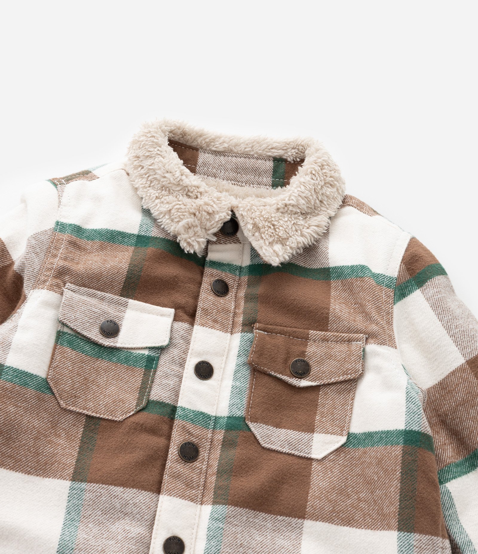 Camisa Infantil Xadrez com Forro em Sherpa - Tam 1 a 6 Anos Marrom/Bege 8