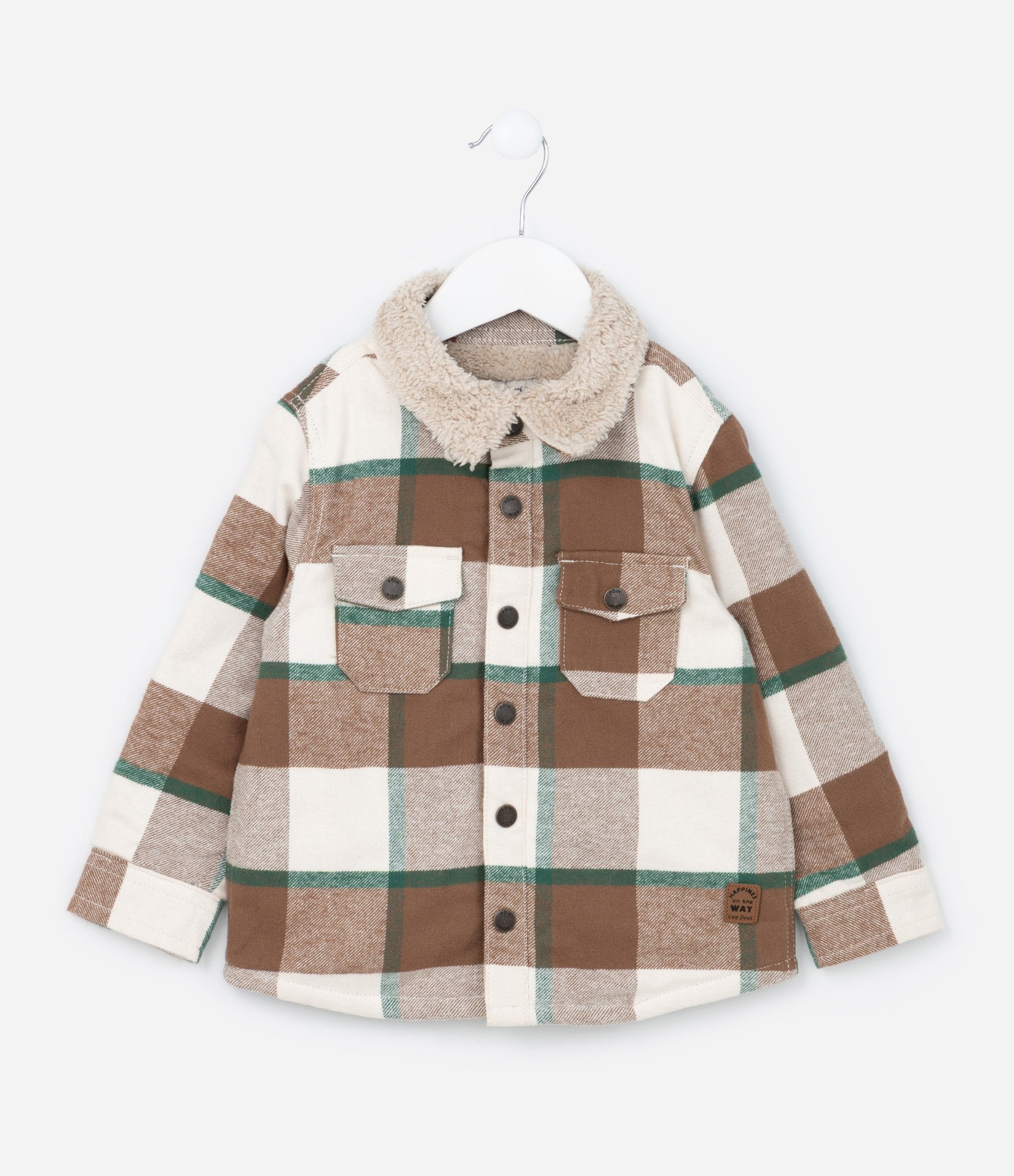 Camisa Infantil Xadrez com Forro em Sherpa - Tam 1 a 6 Anos Marrom/Bege 1