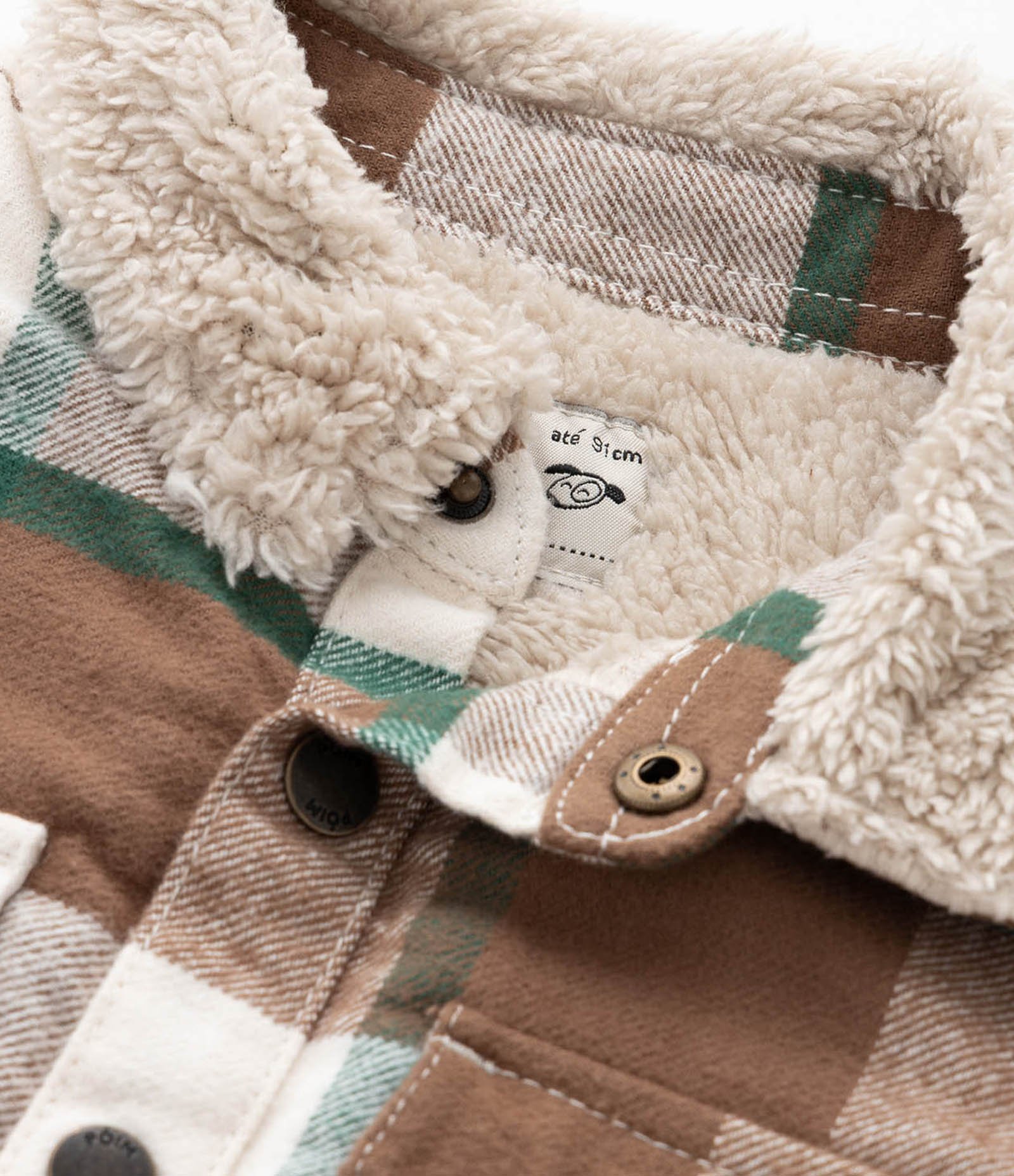 Camisa Infantil Xadrez com Forro em Sherpa - Tam 1 a 6 Anos Marrom/Bege 4