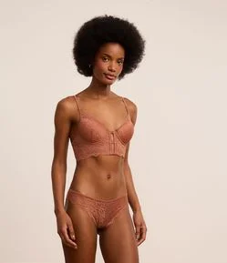 Calcinha Biquíni em Microfibra com Renda Floral