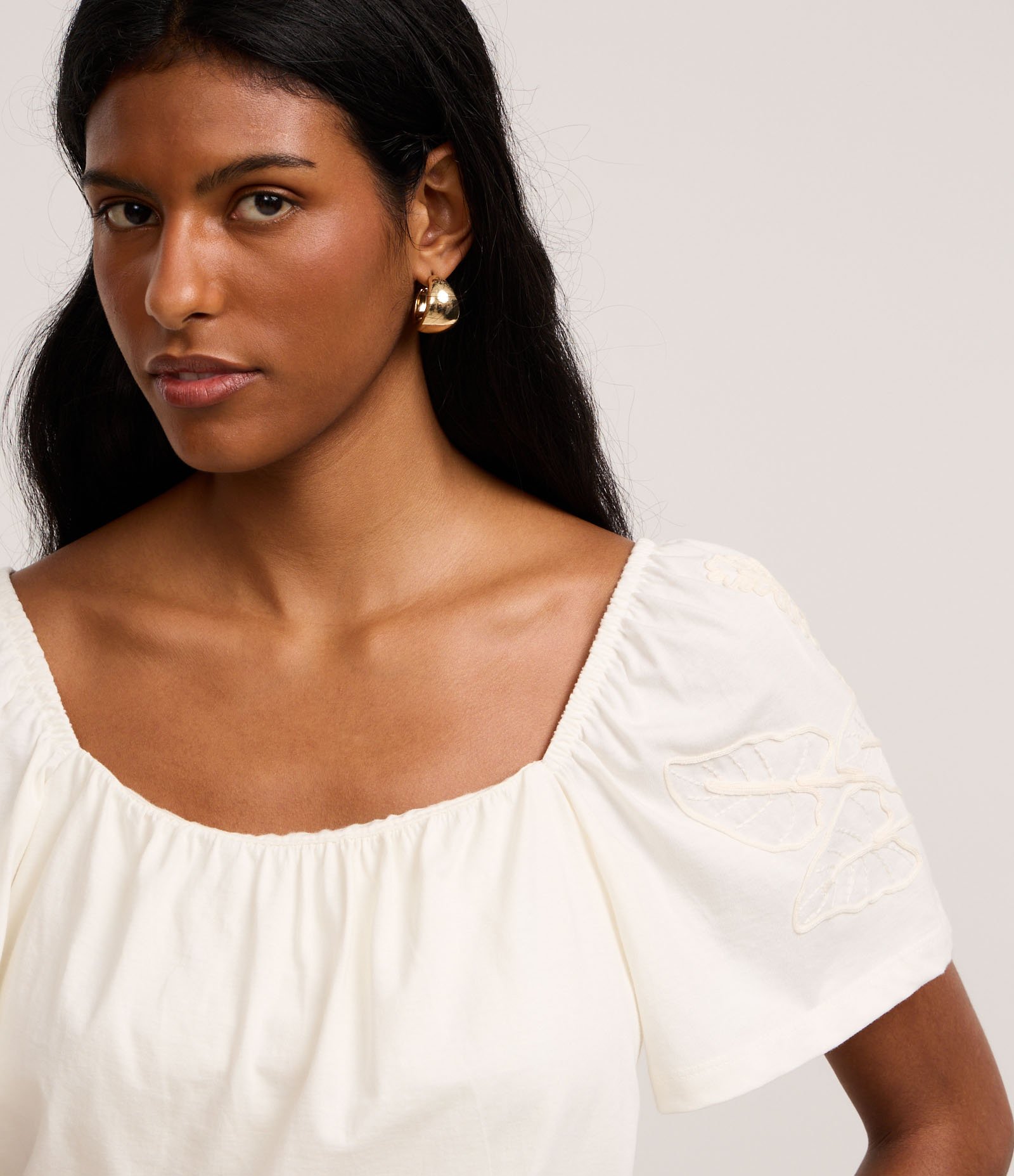 Blusa em Algodão com Bordado de Folhagens nas Mangas Branco 6