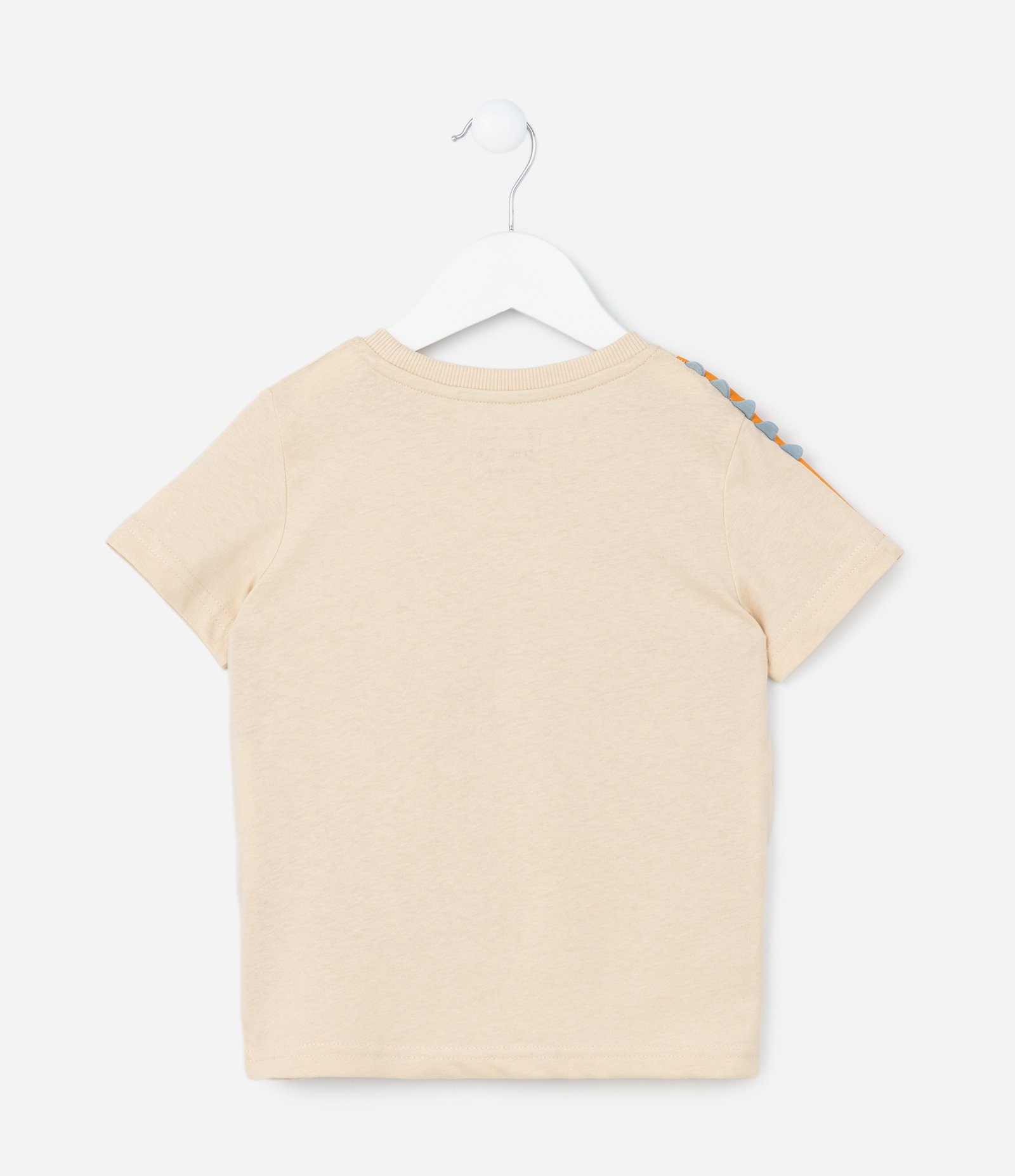 Camiseta Infantil com Estampa Interativa de Dino - Tam 1 a 6 Anos Bege 3