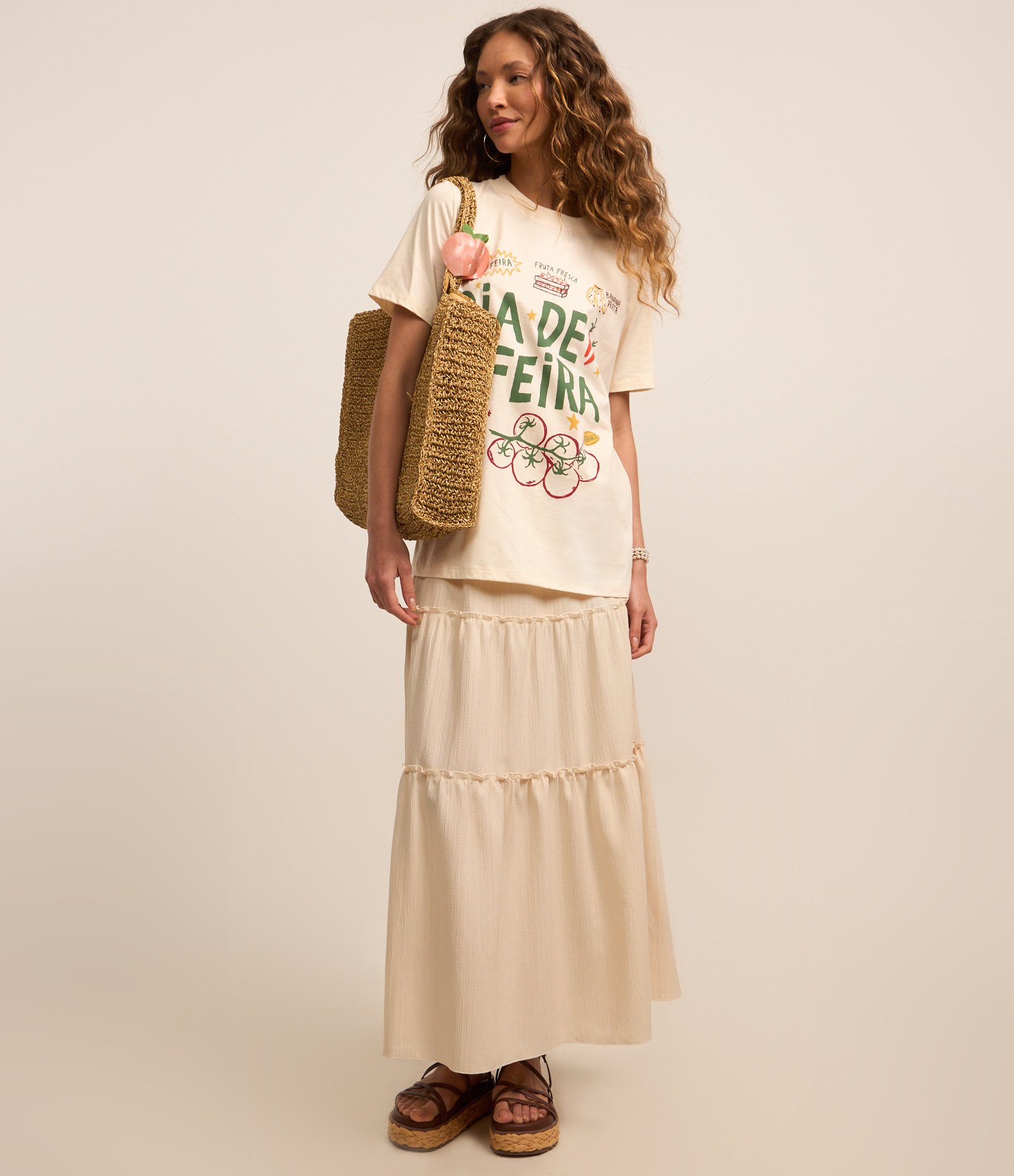 Camiseta Alongada em Algodão com Estampa Dia de Feira Off White 2