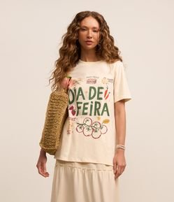 Camiseta Alongada em Algodão com Estampa Dia de Feira