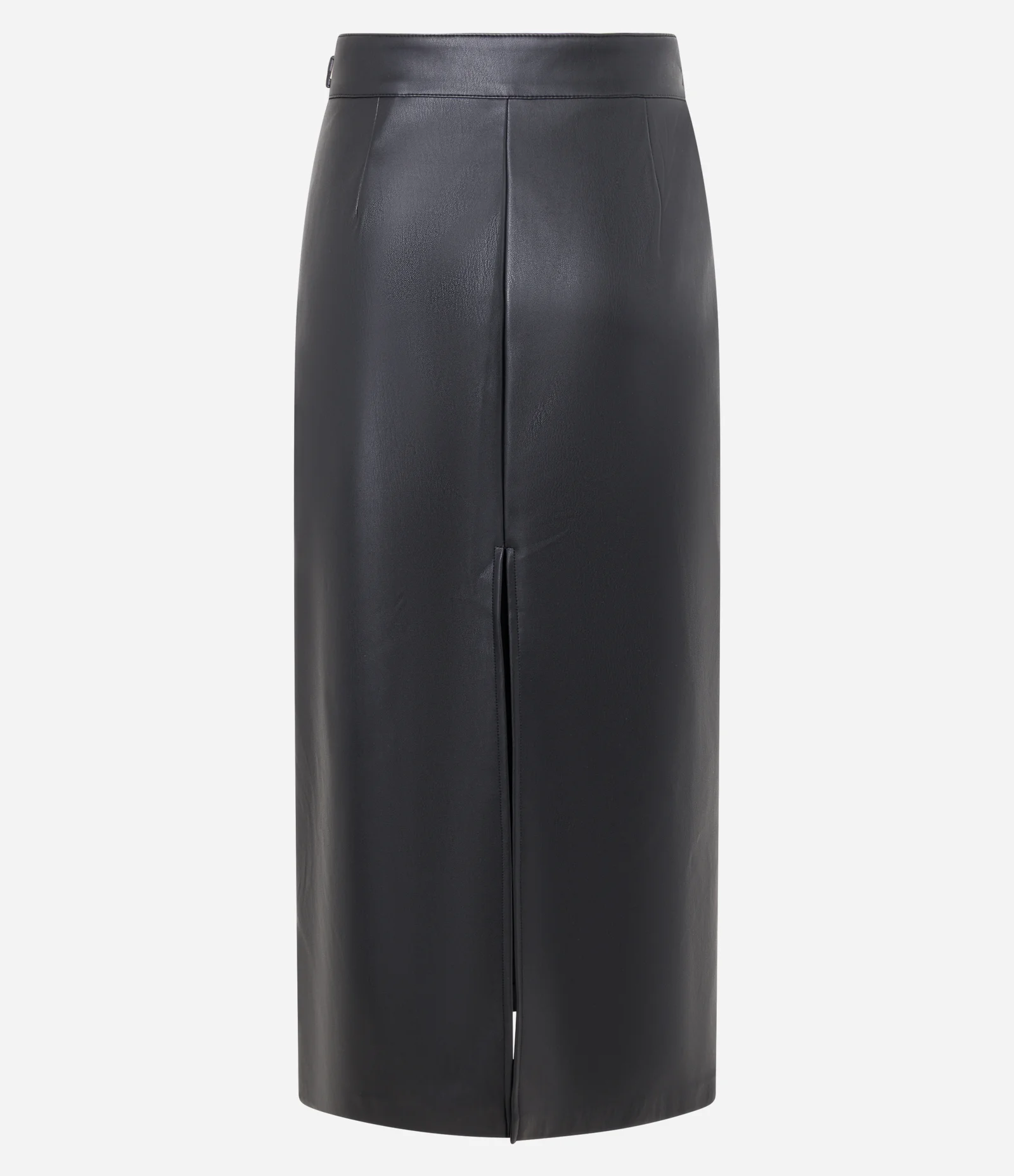 Saia Midi em PU com Cinto Afivelado e Fenda Atrás Preto 2