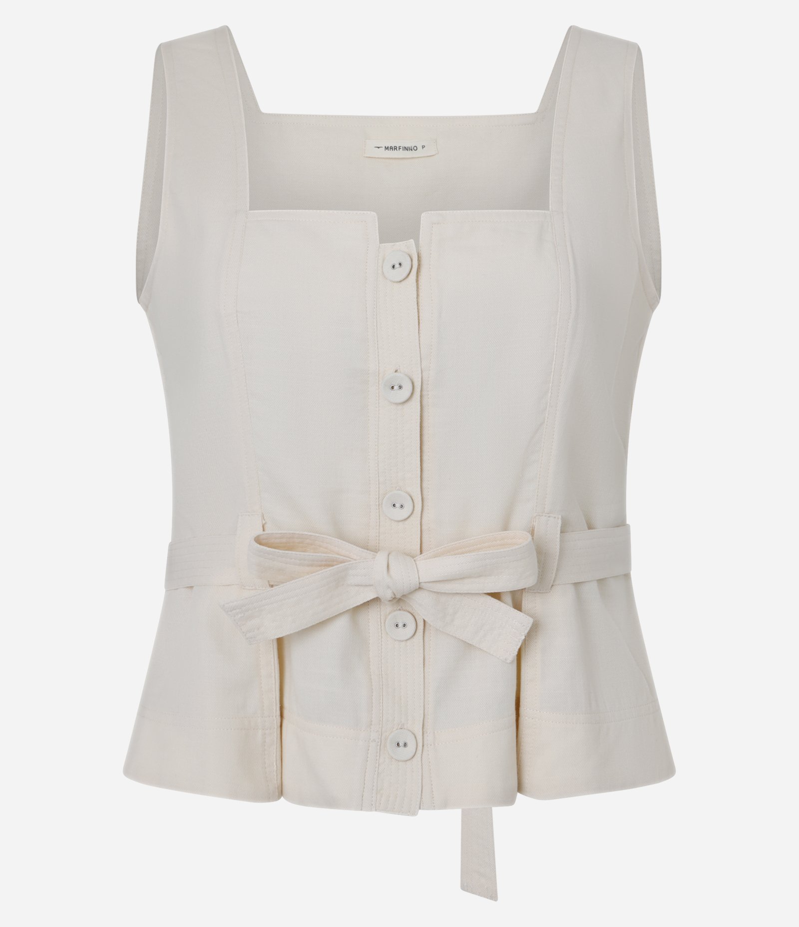 Blusa em Sarja com Abotoamento de Cinto de Tecido Bege 5