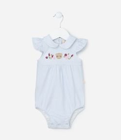 Body Infantil com Bordado e Estampa de Listras - Tam 0 a 18 meses