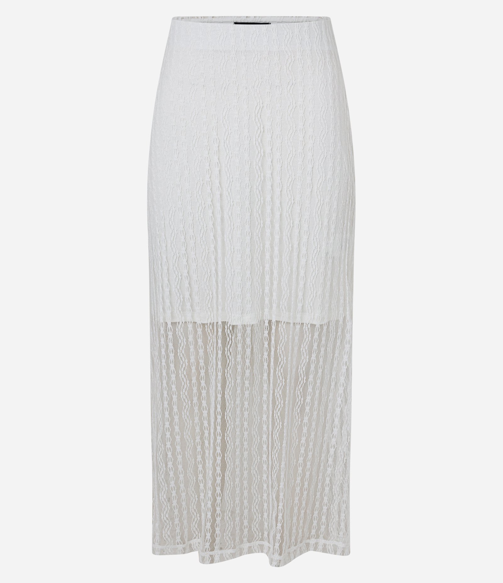 Saia Reta Midi em Laise com Renda na Sobreposição Transparente Branco 5