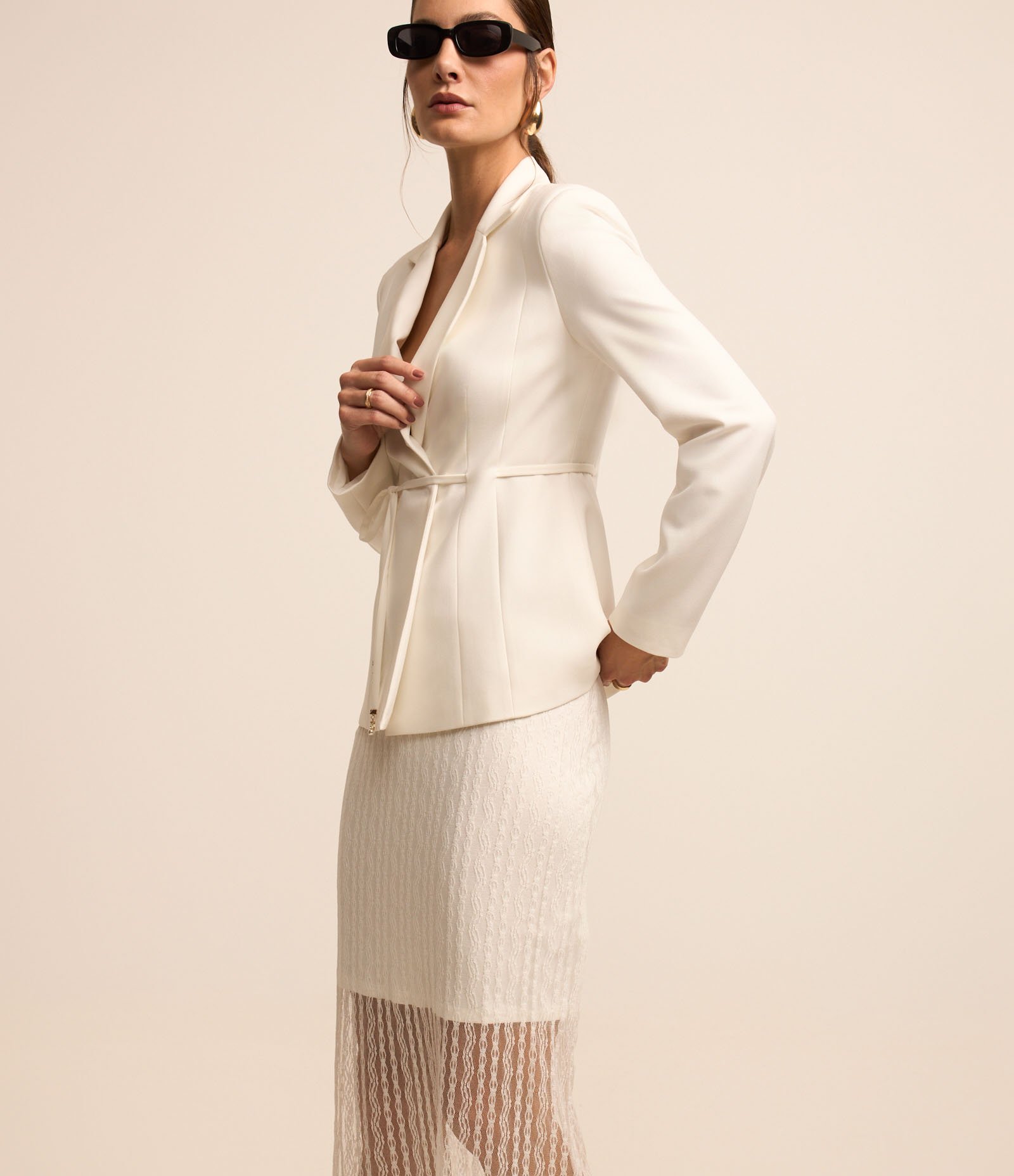 Saia Reta Midi em Laise com Renda na Sobreposição Transparente Branco 2