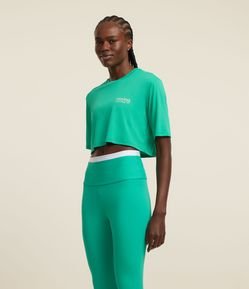 Camiseta Cropped Esportiva em Poliamida com Estampa Moving