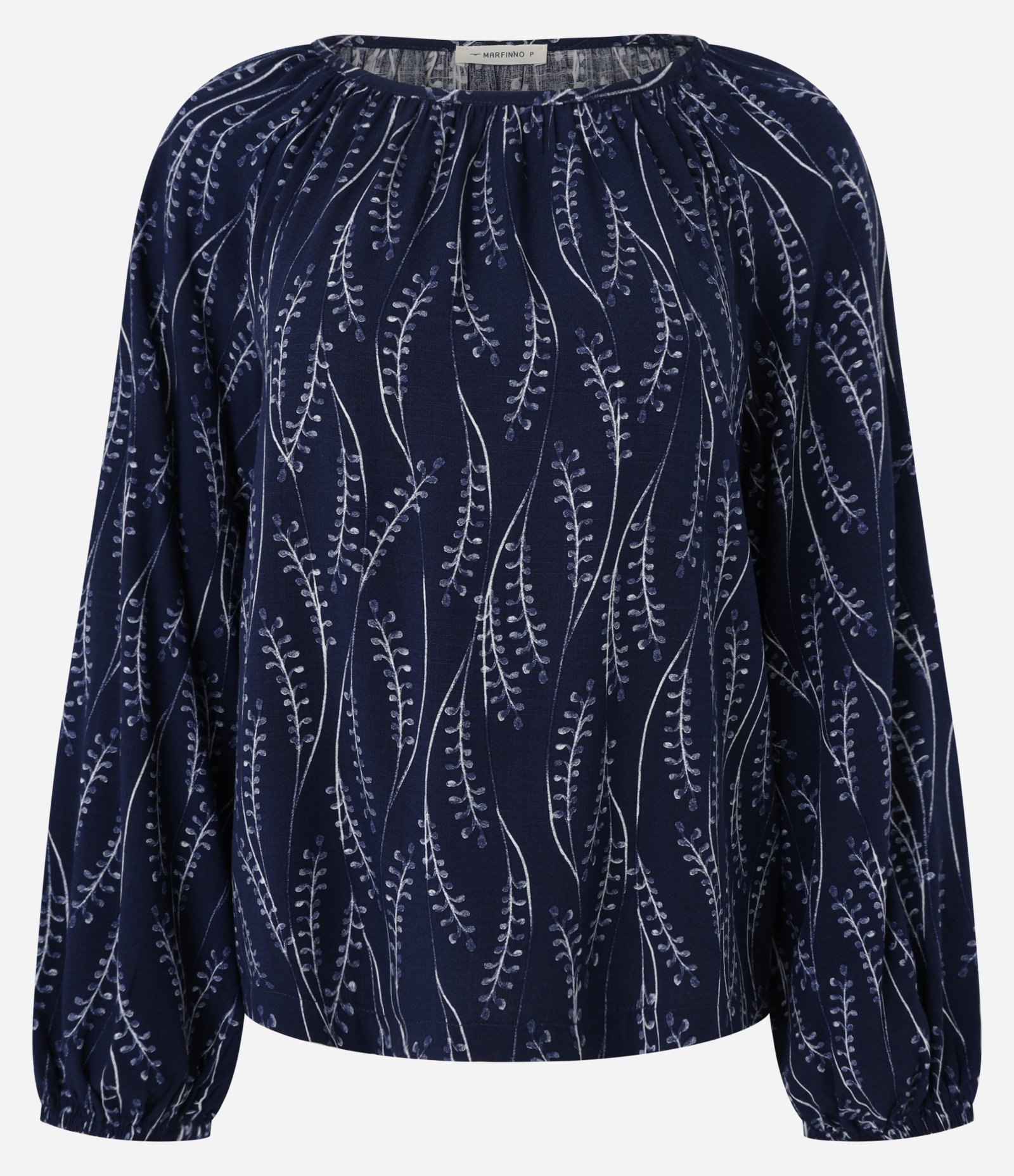 Blusa em Viscose com Decote Canoa e Estampa Ramos Azul 5