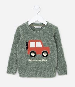 Suéter Infantil em Chenille com Bordado Carro - Tam 1 a 5 Anos
