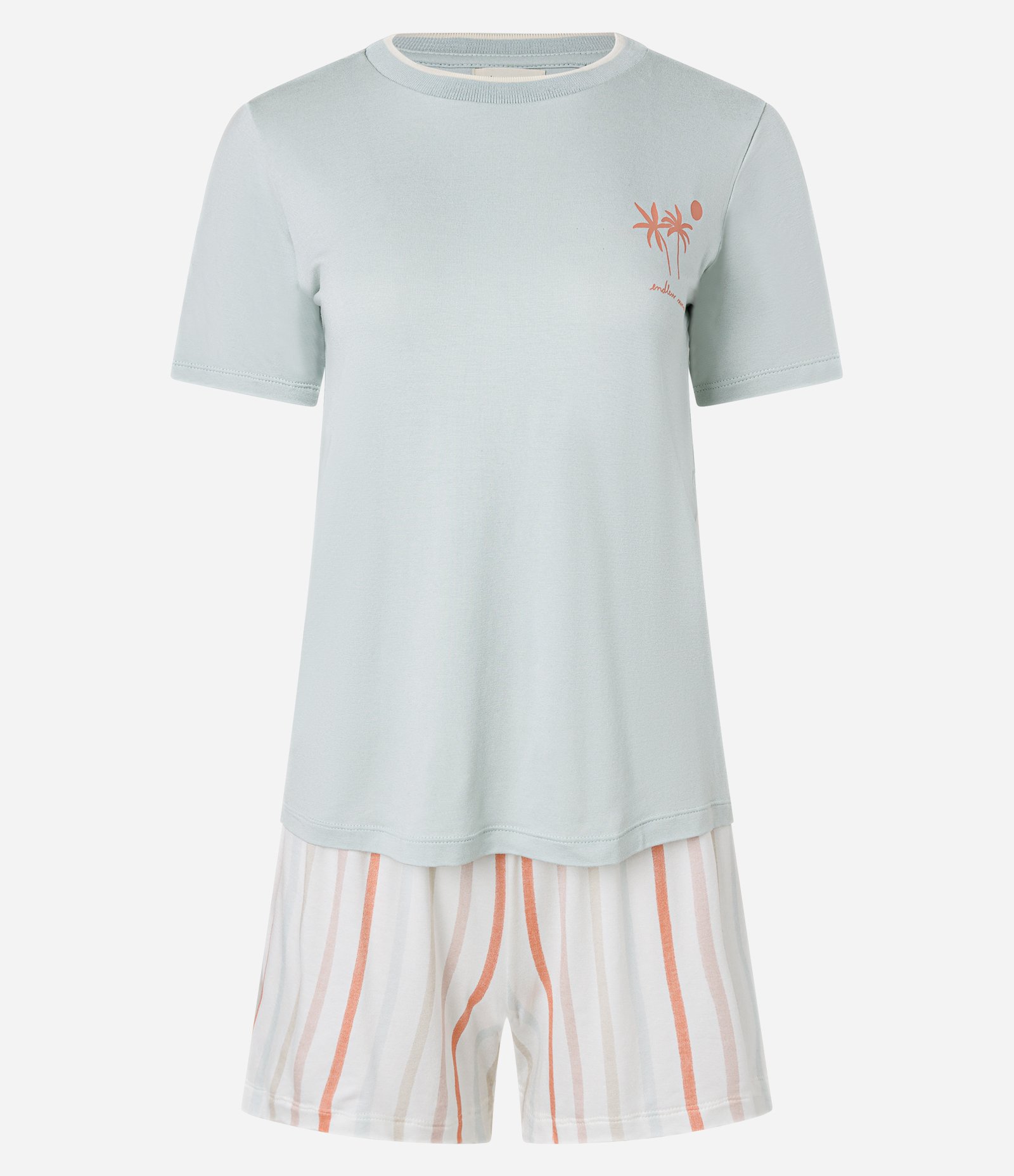 Pijama Short Doll em Viscose com Estampa Coqueiros e Listras Azul Claro 5