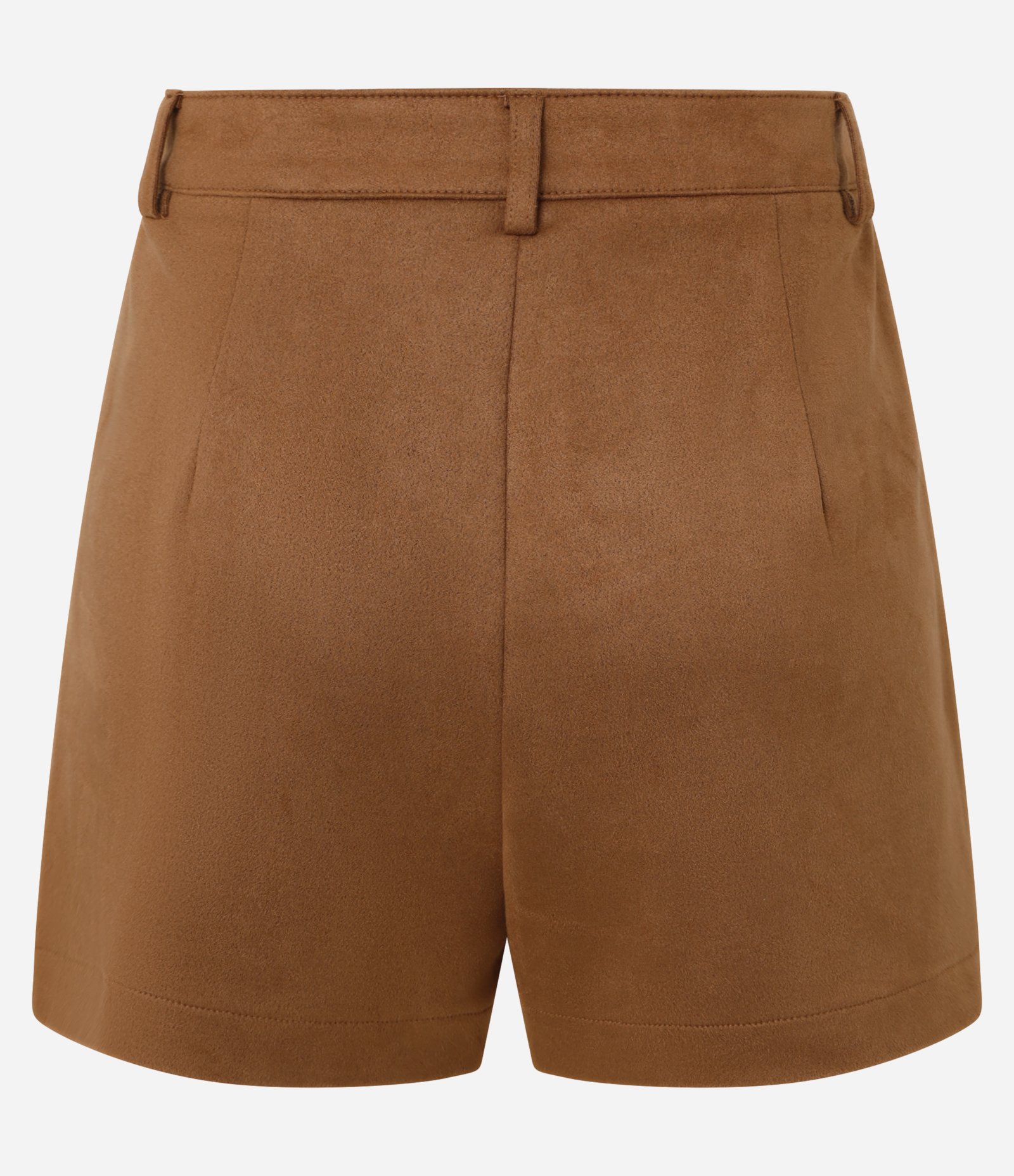 Short Saia Curto em Suedine com Prega e Cós em Alfaiataria Marrom 3