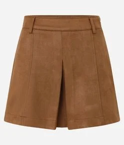 Short Saia Curto em Suedine com Prega e Cós em Alfaiataria