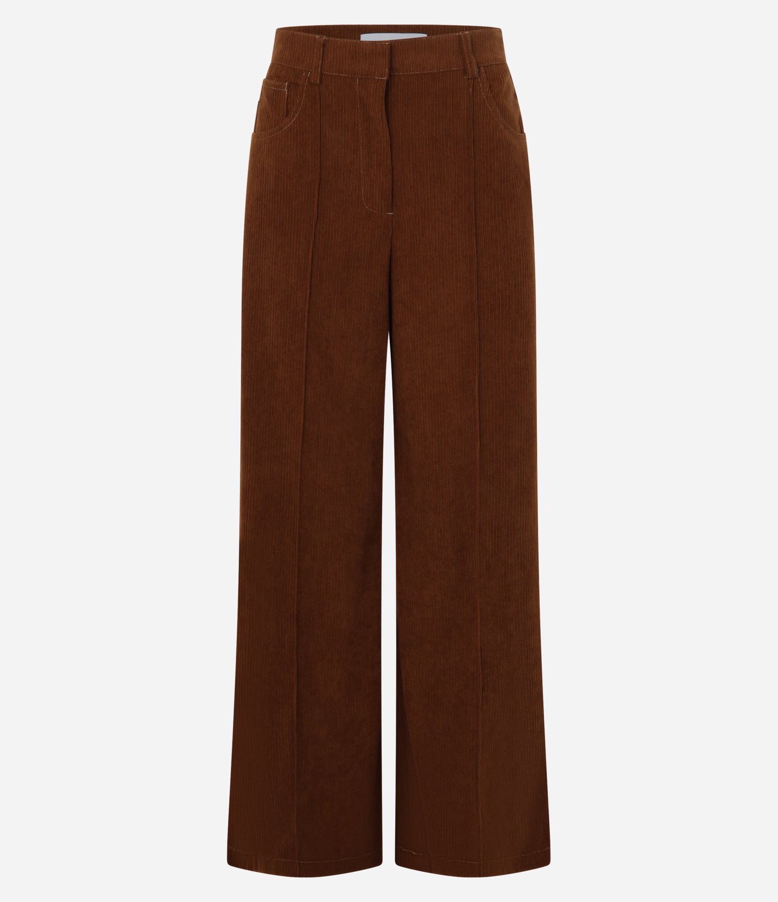 Calça Pantalona em Veludo Cotelê com Friso Frontal Marrom 6