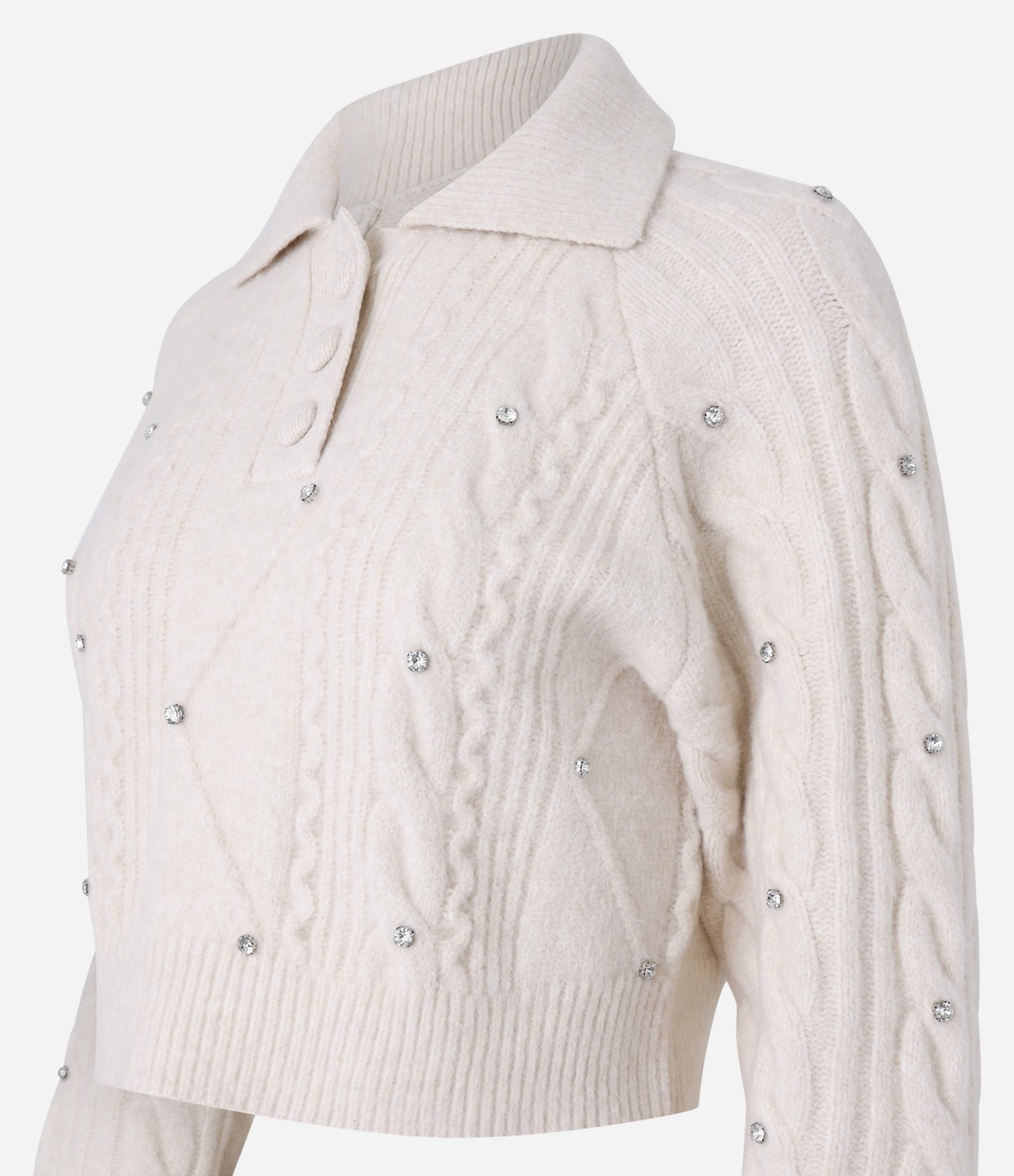 Suéter Curto em Tricô com Bordado de Pedrinhas Rosa 5