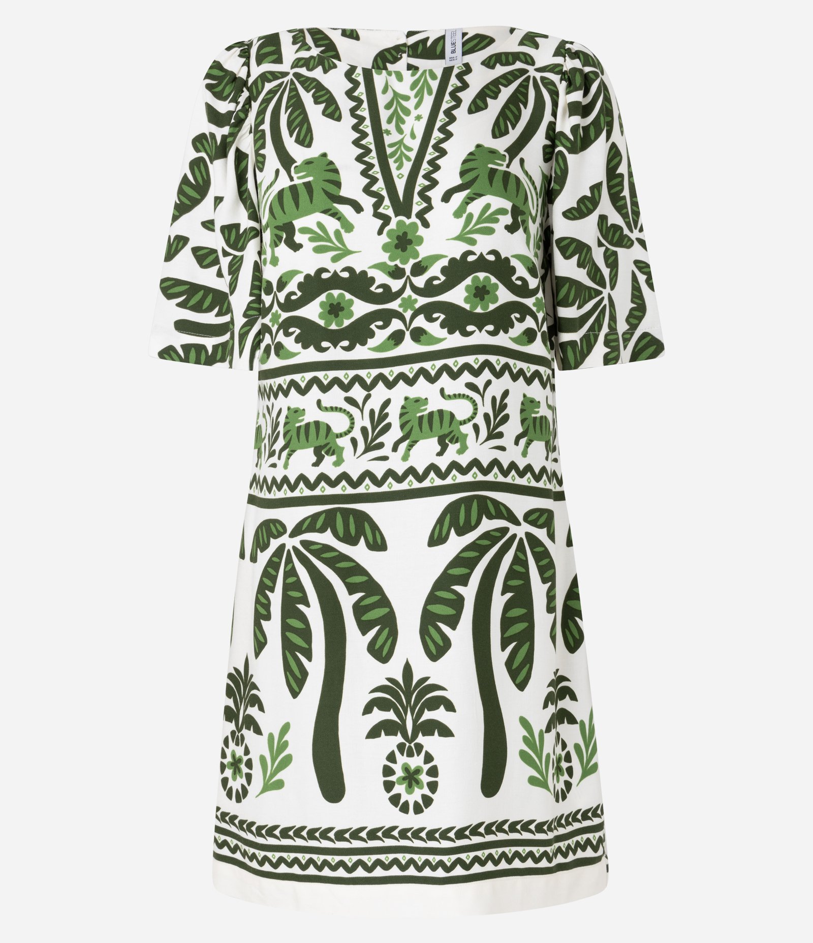 Vestido Curto em Viscose e Estampa Étnica Verde 4