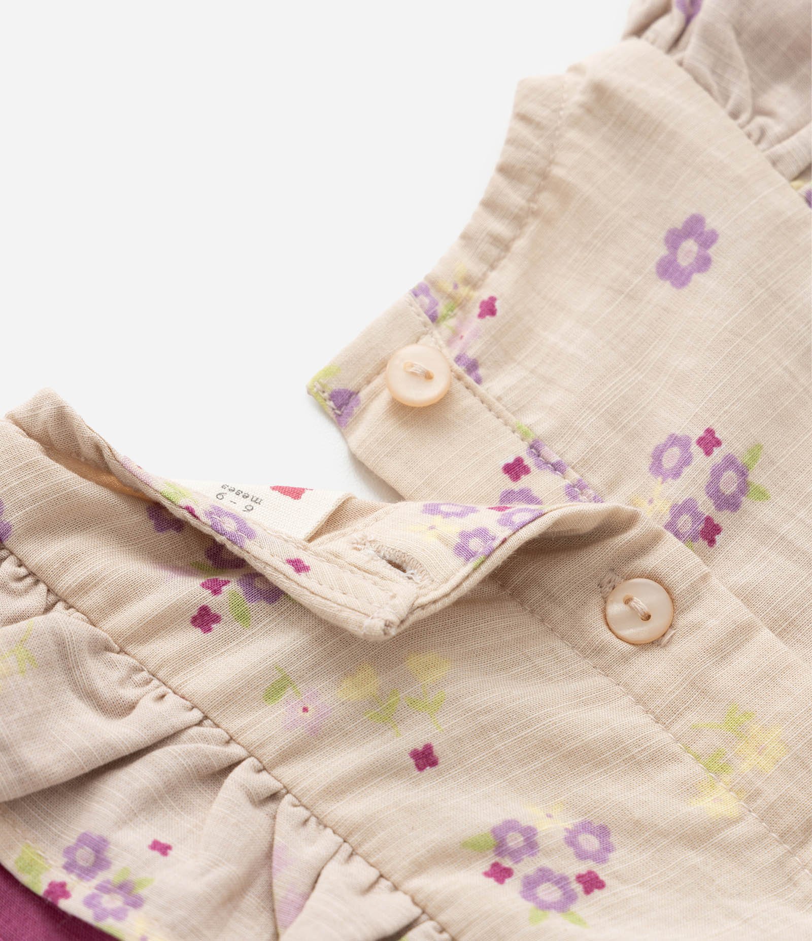 Vestido Infantil com Babado e Laço Contrastante - Tam 3 a 18 meses Bege/Rosa 8