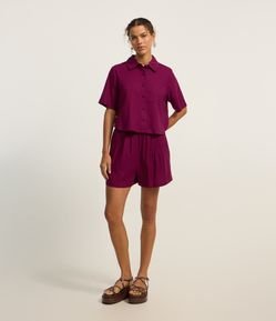 Short Runner em Viscose e Linho com Elástico no Cós e Bolsos