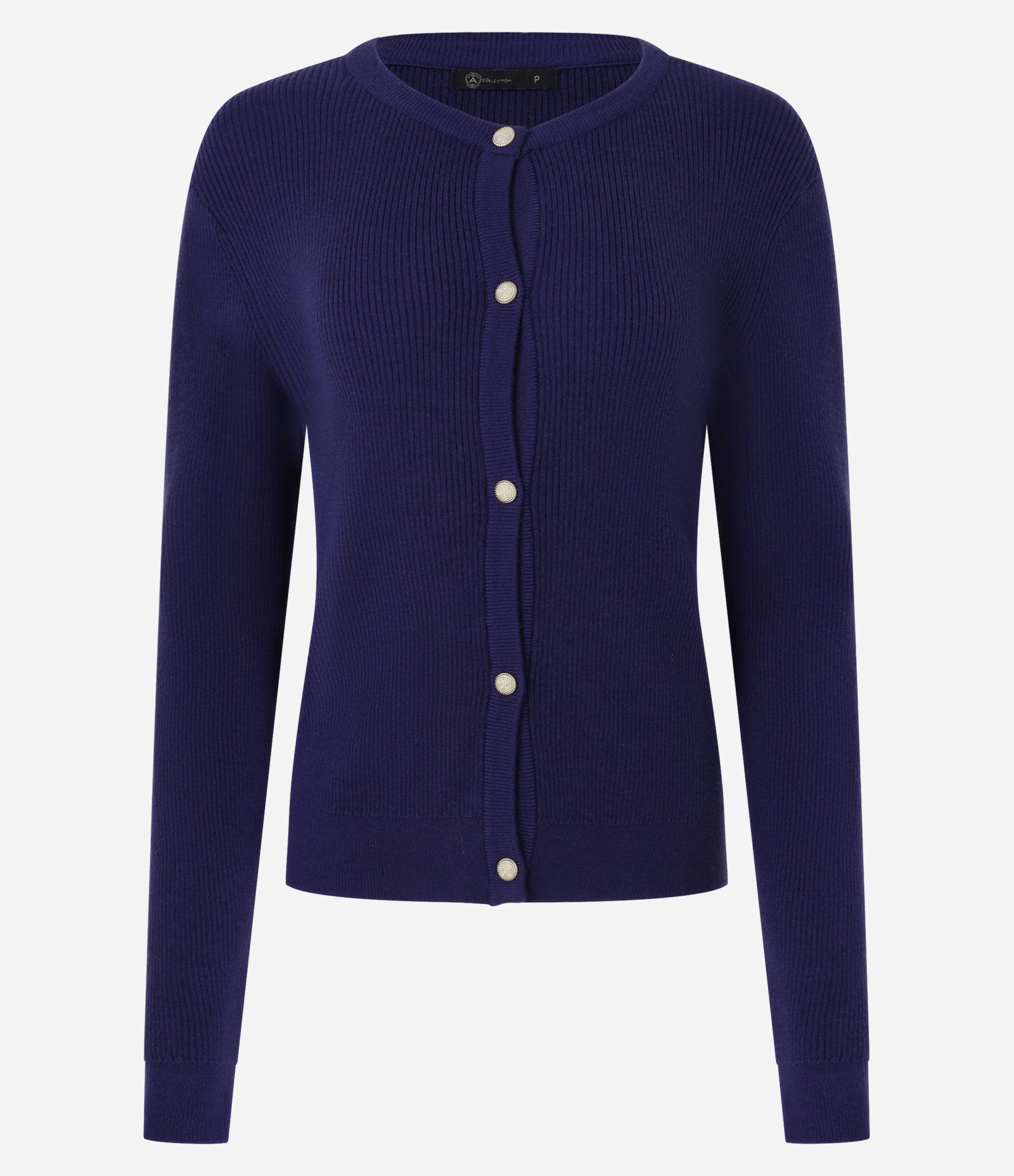 Cardigan Básico em Tricô Canelado com Botões Metalizados Azul Escuro 5