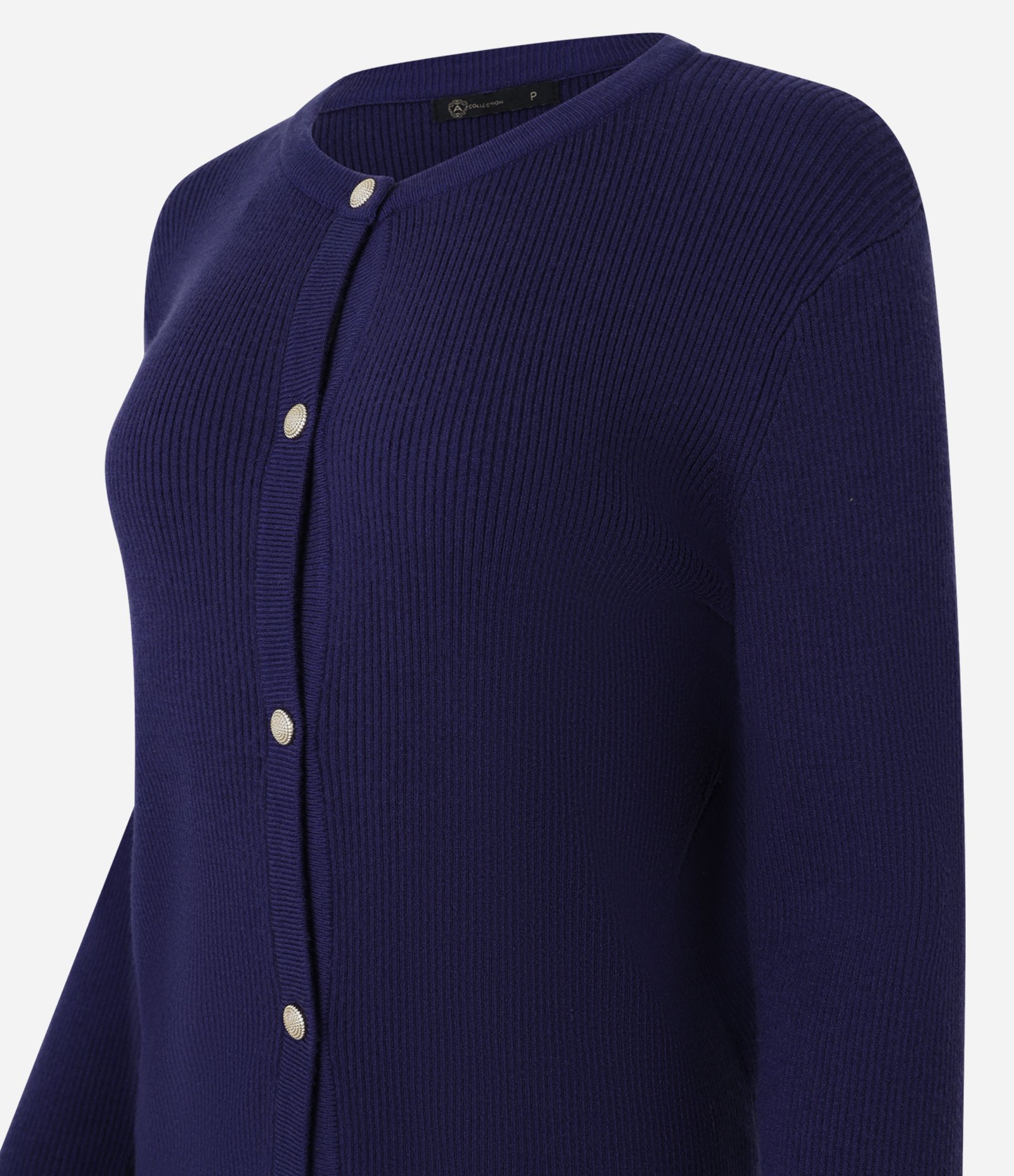 Cardigan Básico em Tricô Canelado com Botões Metalizados Azul Escuro 6