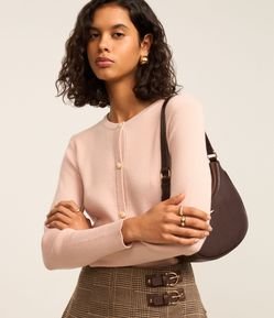 Cardigan Básico em Tricô Canelado com Botões Metalizados