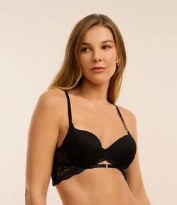 Sutiã Base com Bojo Oco e Renda Floral