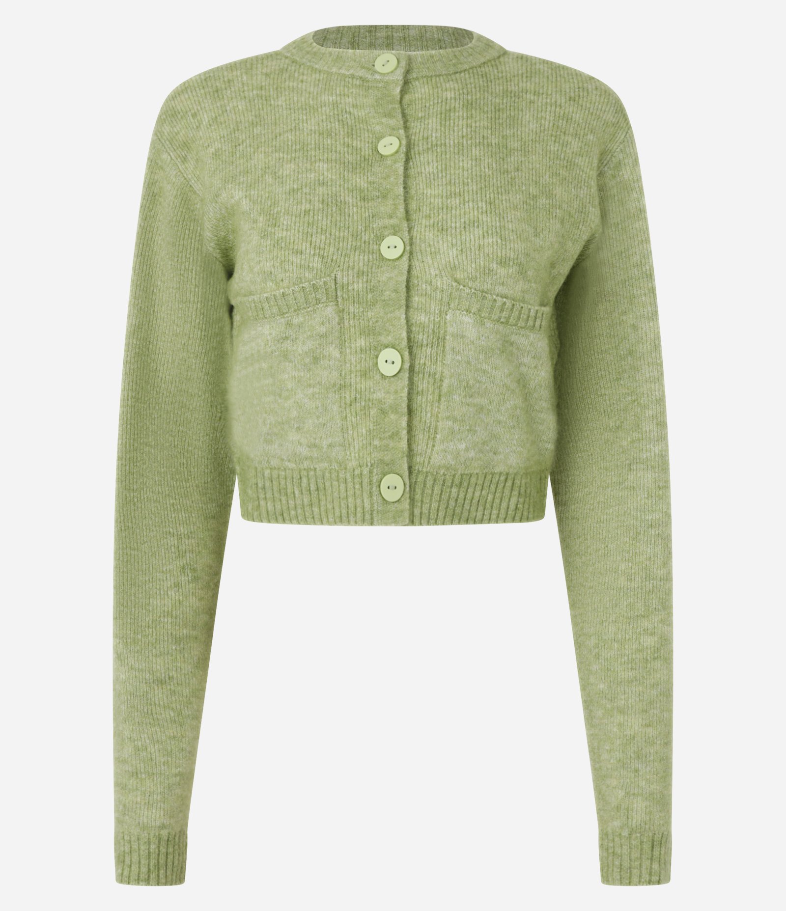 Cardigan Cropped em Tricô com Bolsinhos e Botões Frontais Verde 7