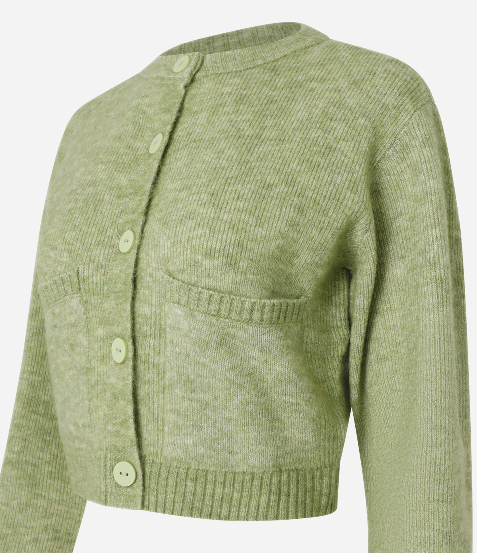 Cardigan Cropped em Tricô com Bolsinhos e Botões Frontais Verde 8