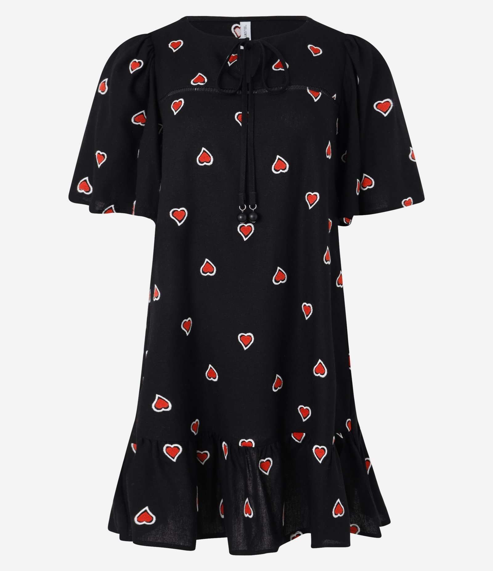 Vestido Curto em Viscolinho com Bordado Coração Preto 4