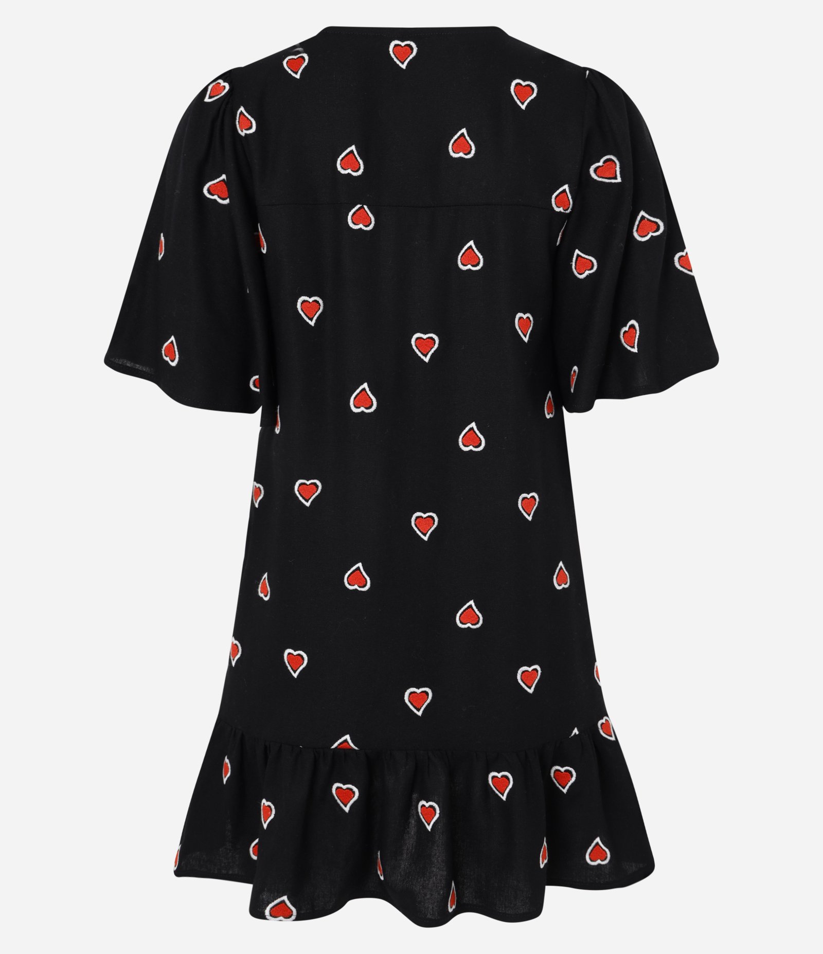 Vestido Curto em Viscolinho com Bordado Coração Preto 6