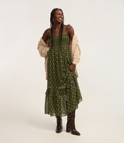 Vestido New Midi em Chiffon com Lastex no Busto e Babado na Barra