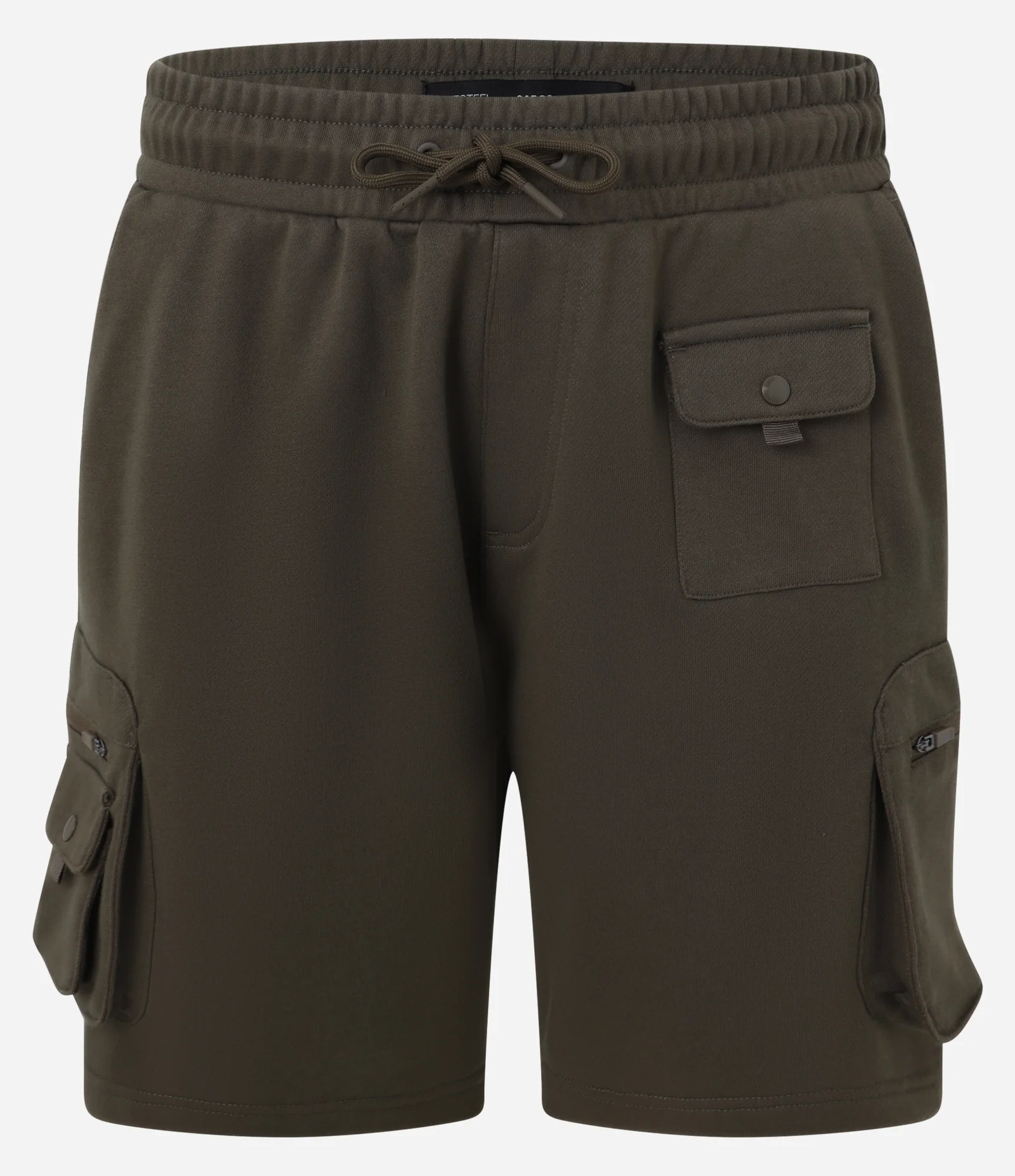 Bermuda Cargo em Moletom com Amarração na Cintura e Bolsos Táticos Marrom 1