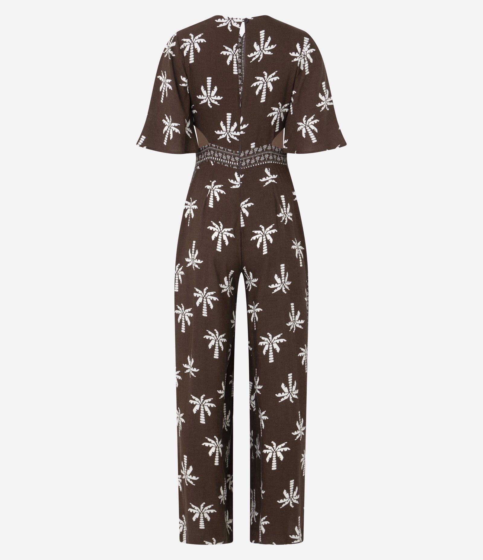 Macacão Longo em Viscolinho com Estampa de Coqueiros Marrom 7