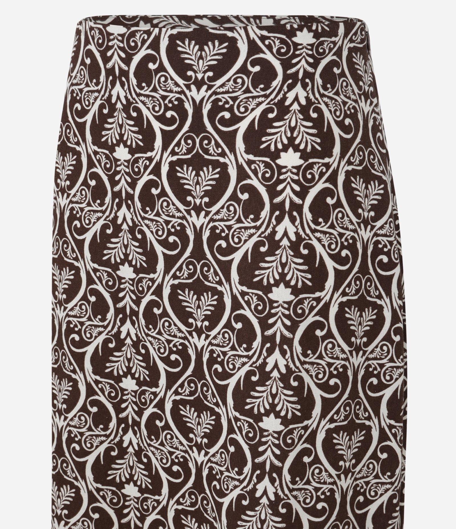 Saia New Midi em Viscose e Linho com Estampa Arabesca Marrom 7