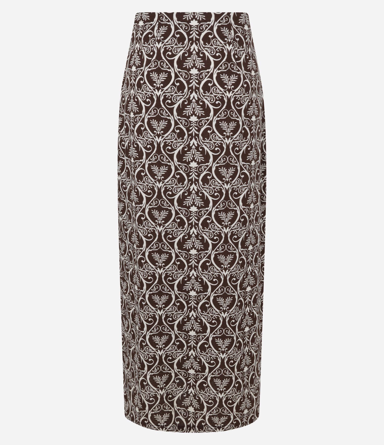 Saia New Midi em Viscose e Linho com Estampa Arabesca Marrom 8