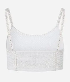 Blusa Cropped em Tricô com Bordado de Peixe