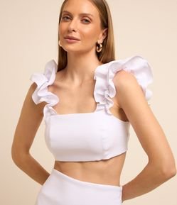 Blusa Cropped em Bengaline com Babados nas Alças