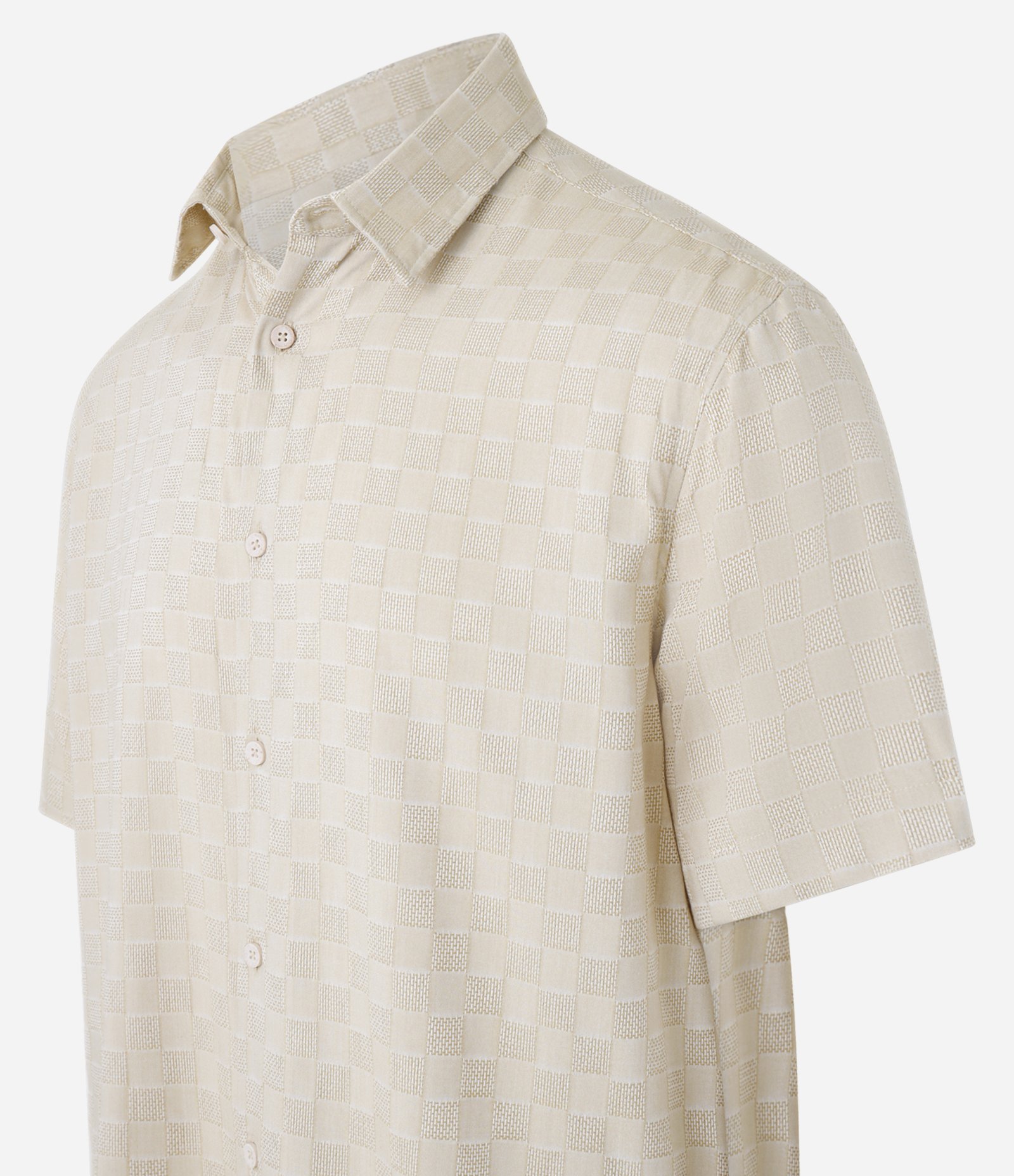 Camisa Comfort em Viscose com Textura Jacquard Quadriculada Bege 6