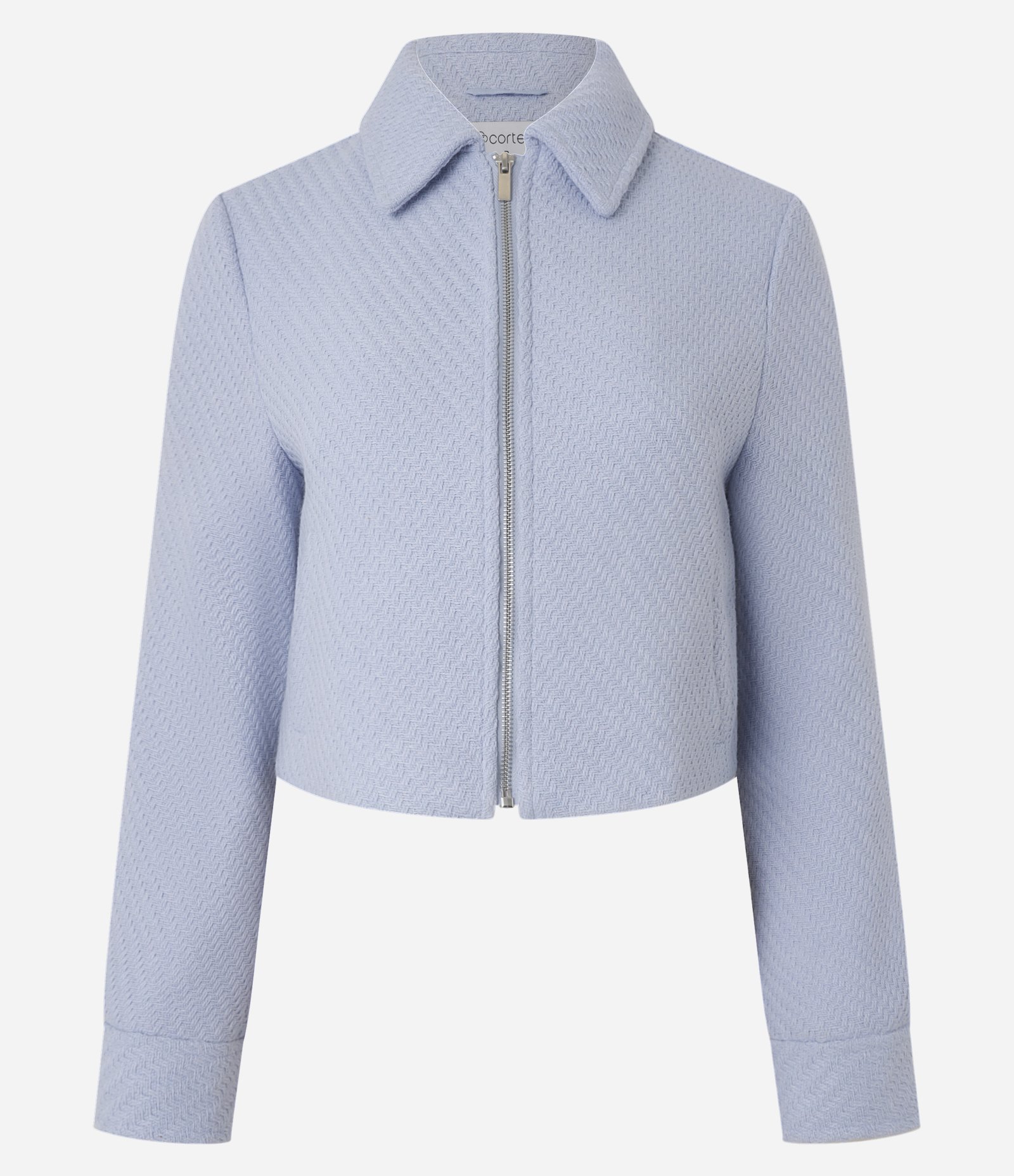 Jaqueta Curta Texturizada em Tweed com Bolsos Azul Claro 6