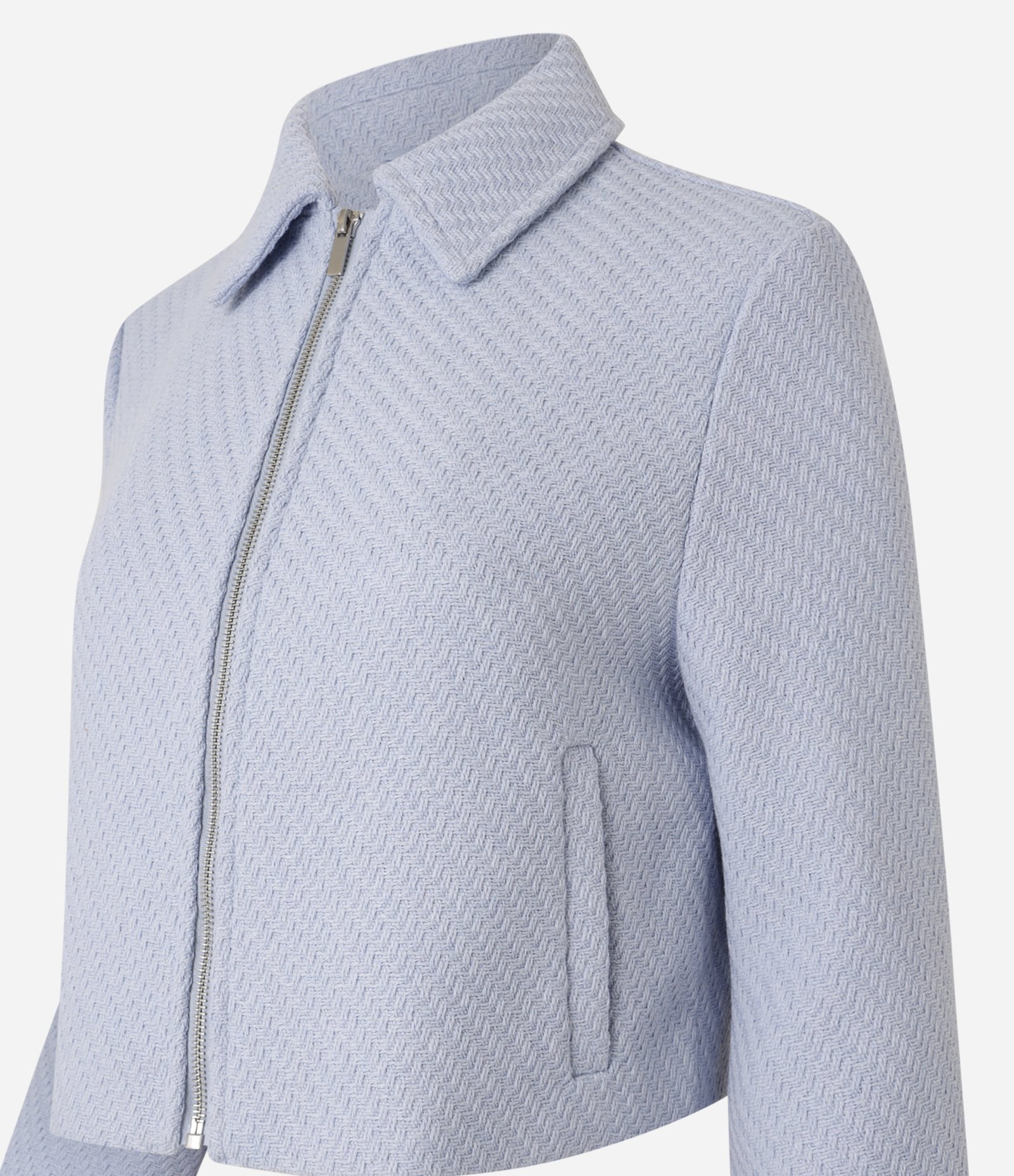 Jaqueta Curta Texturizada em Tweed com Bolsos Azul Claro 7