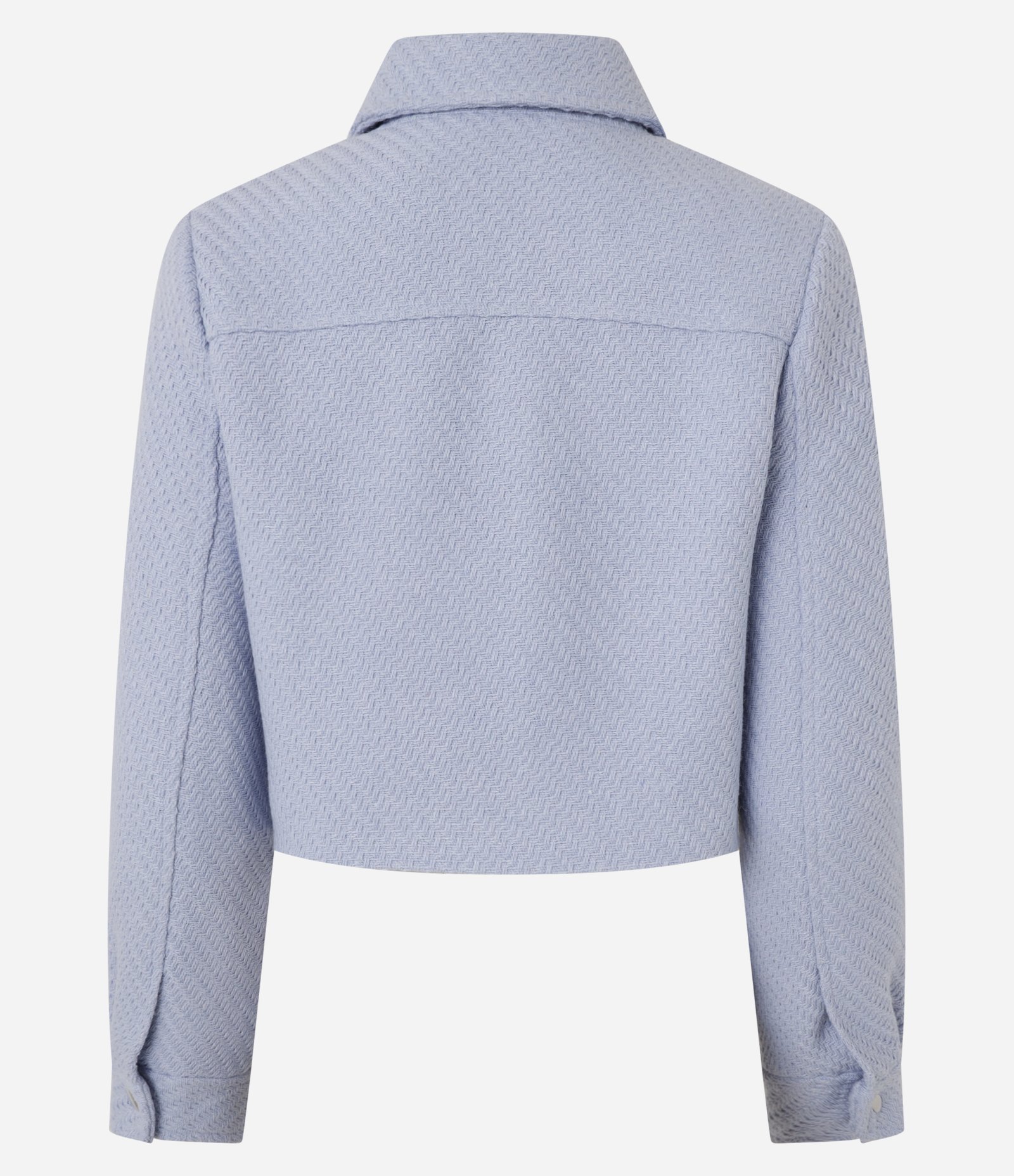 Jaqueta Curta Texturizada em Tweed com Bolsos Azul Claro 8