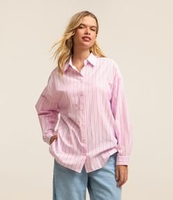 Camisa em Tricoline com Listras e Brilhos Aplicados