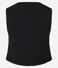 Colete Texturizado em Tweed com Gola Redonda e Pences