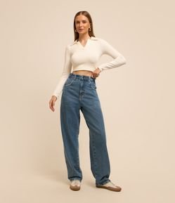 Calça Balloon Cintura Alta em Jeans Destroyer com Bolsos
